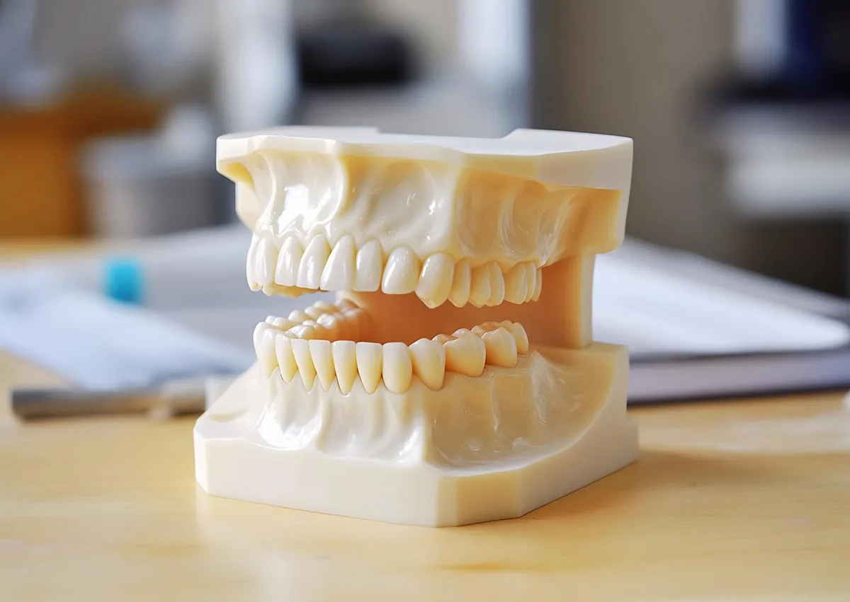 Dental model showing a full set of adult teeth to illustrate how many teeth humans have.